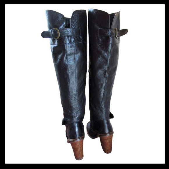 Boutique 9 Over The Knee Leather Boots Black Stacked Heel - Picture 4 of 12